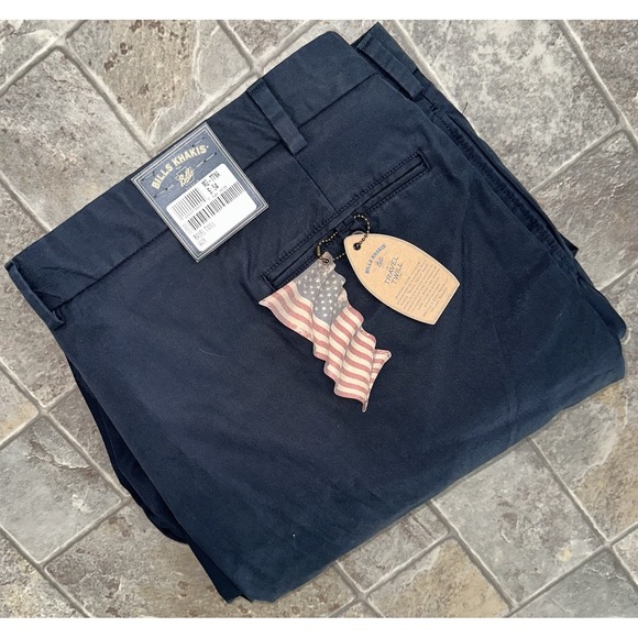 Bills‎ Khakis M2 Navy Travel Twill Chino Pants Flat Front USA 54x38 Unhemmed New